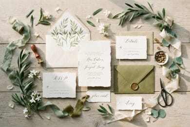 Papelería y detalles personalizados para una boda